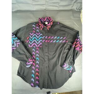 VTG Miller stockman black button up western bright accent shirt Size‎ Lg